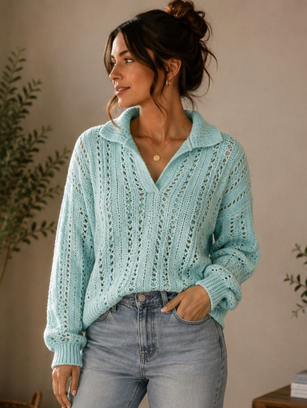 Vintage Hand Made Knit Crochet Sweater